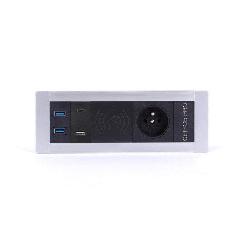 PTCZ 017 Pevný panel, 1x el., 1x Qi bezdr. nabíjení, 2x USB 3.0 datové, 1x USB nabíjení (typ konektoru A a C)