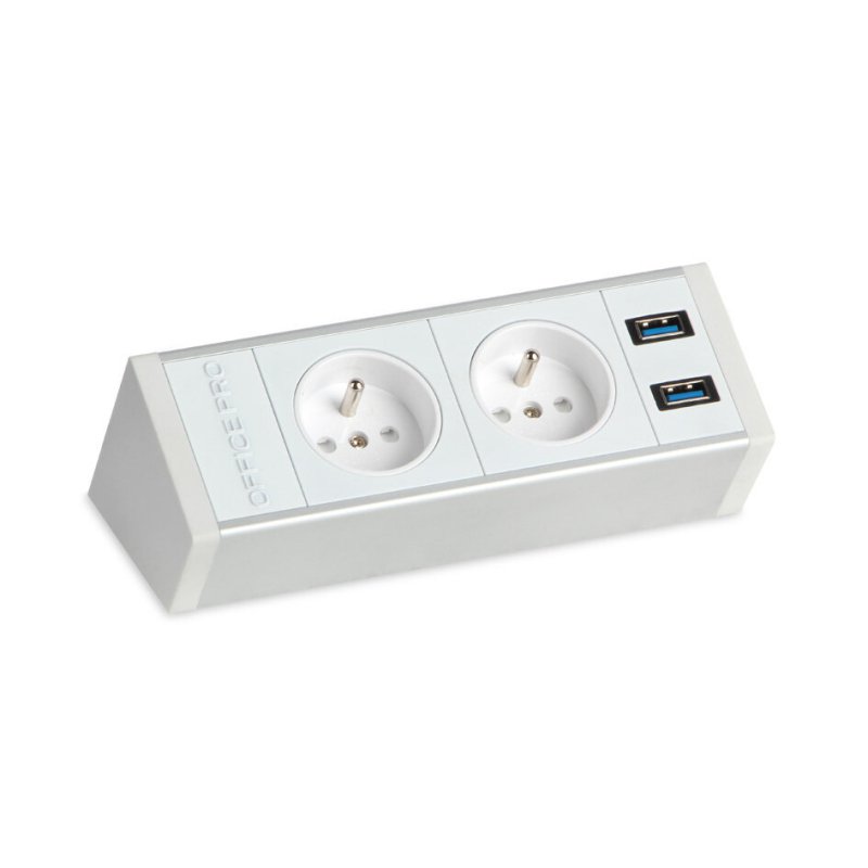PECZ W 001 Pevný panel na hranu stolu, bílý, 2x el., 2x USB 3.0, Nabíjecí USB NE