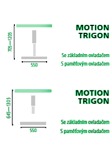 Rozměrový nákres stolu HOBIS Motion Trigon MST 2 60 L