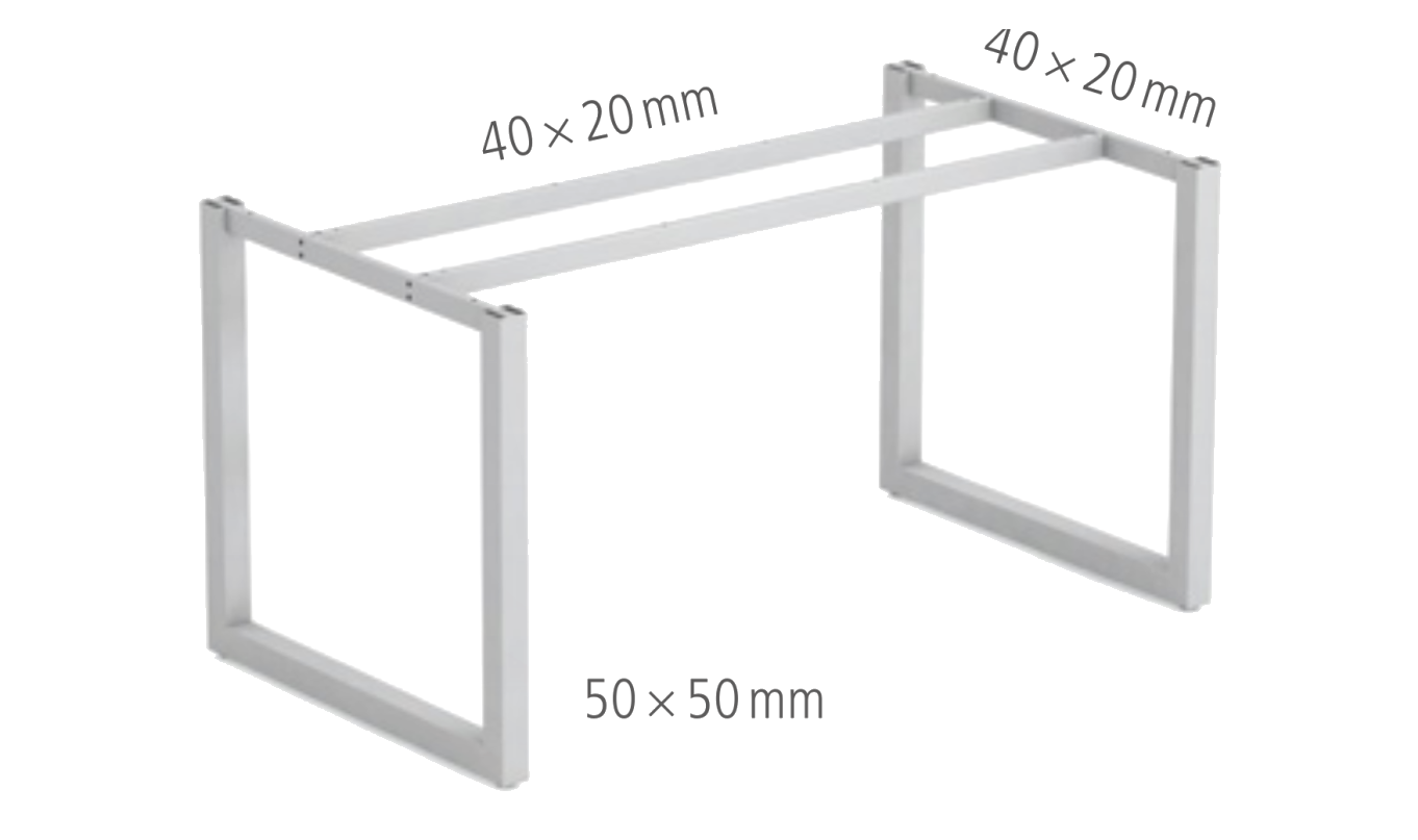 Nákres kovové podnože ve tvaru O stolu HOBIS Uni O UE O 1800 60 L — profil 50 × 50 mm, spojovací profily 40 × 20 mm