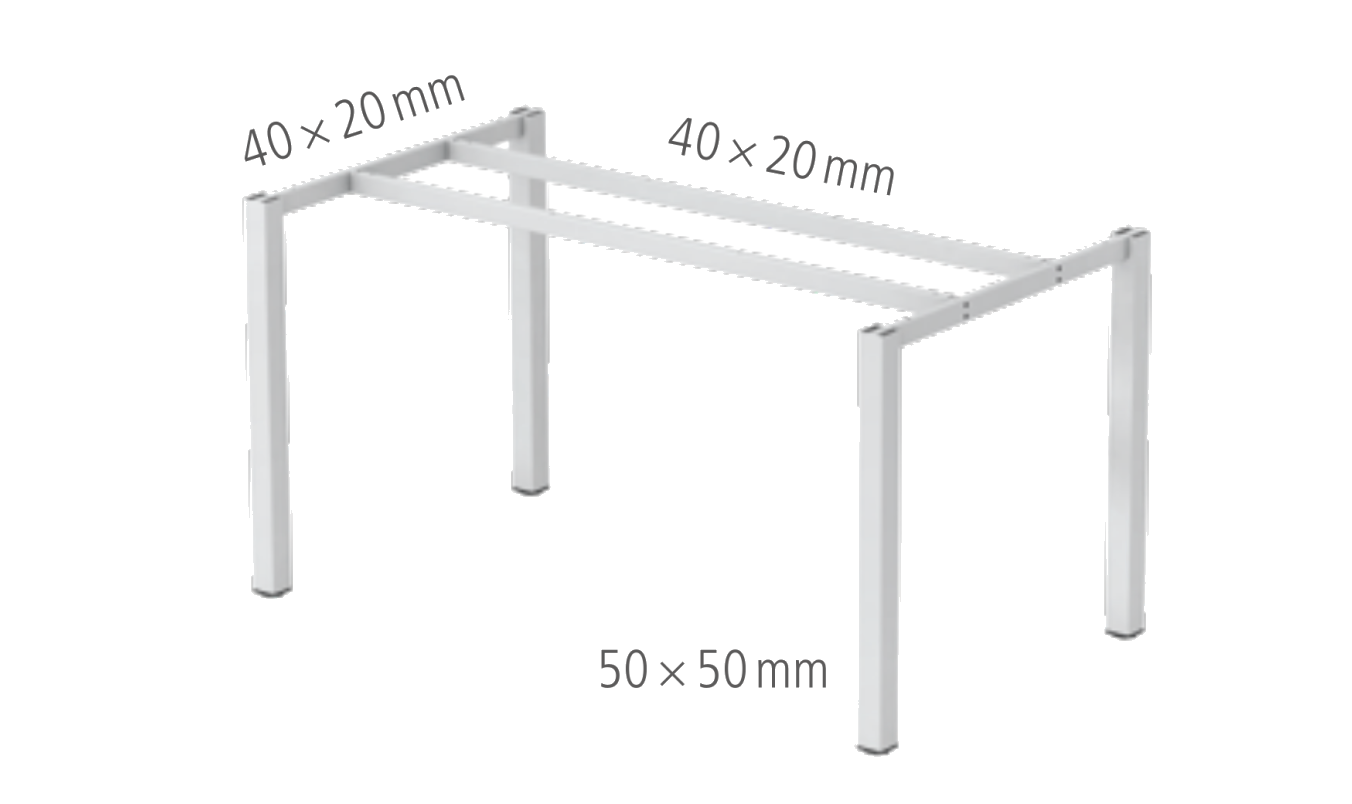 Podnož stolu HOBIS Uni US 800 — kovová konstrukce, nohy 50 × 50 mm a spojovací profily 40 × 20 mm